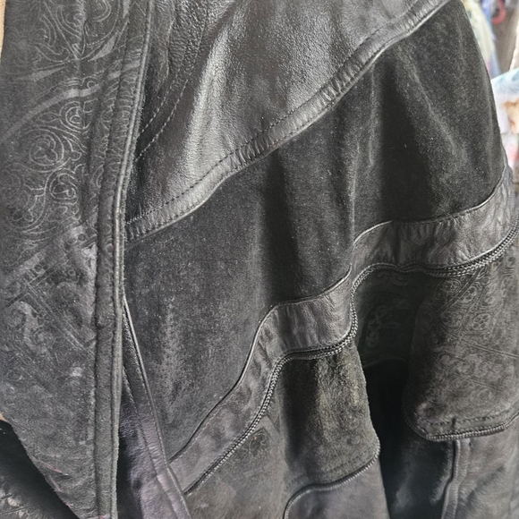 VTG Outbrook Black Leather & Suede Long Trench Coat Sz M Women's - Picture 3 of 10